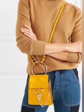 Authentic Chloe suede calfskin mini Faye sunflower Crossbody Bag
